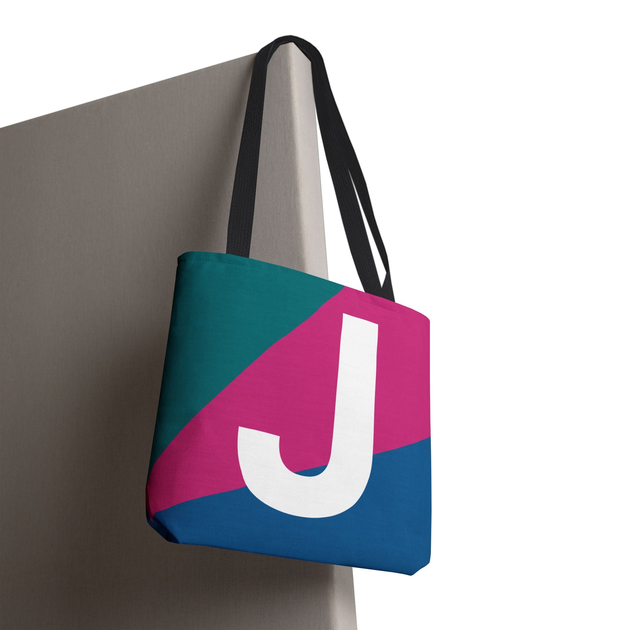 Monogram 'J' Colorblock Tote Bag — Personalized Initial J Shoulder Tote