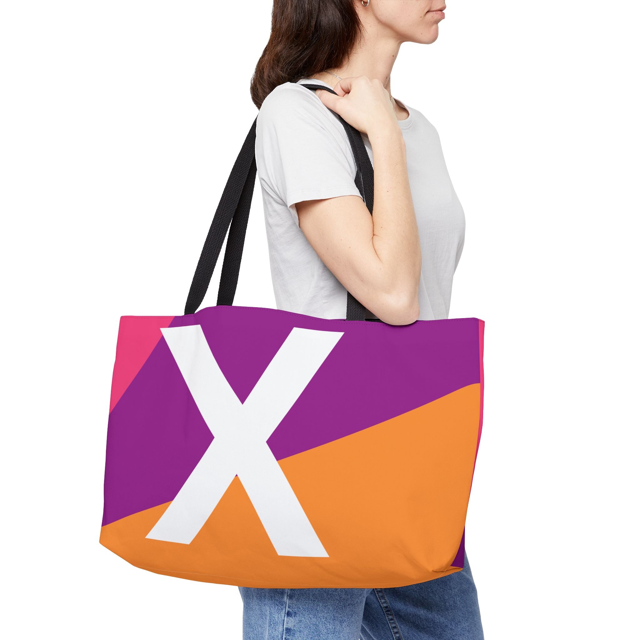 Personalized 'X' Colorblock Tote Bag — Monogram Weekender Tote