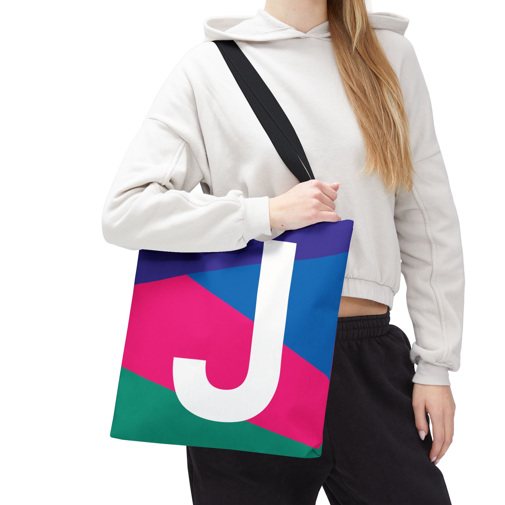 Monogram 'J' Colorblock Tote Bag — Personalized Initial J Shoulder Tote