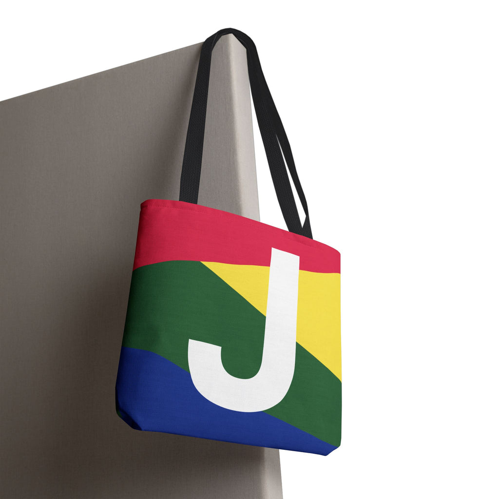 Monogram 'J' Colorblock Tote Bag — Personalized Initial J Shoulder Tote