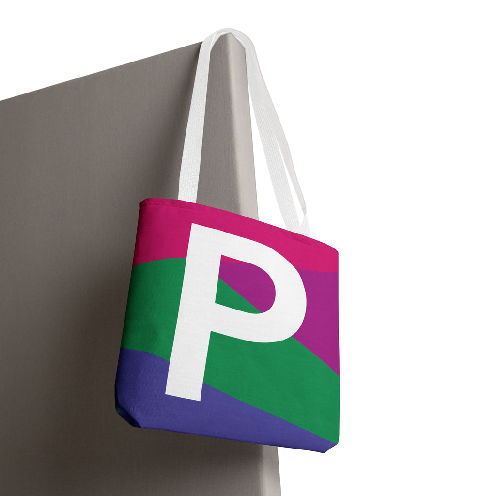 Monogram 'P' Colorblock Tote Bag — Personalized Initial P Shoulder Tote