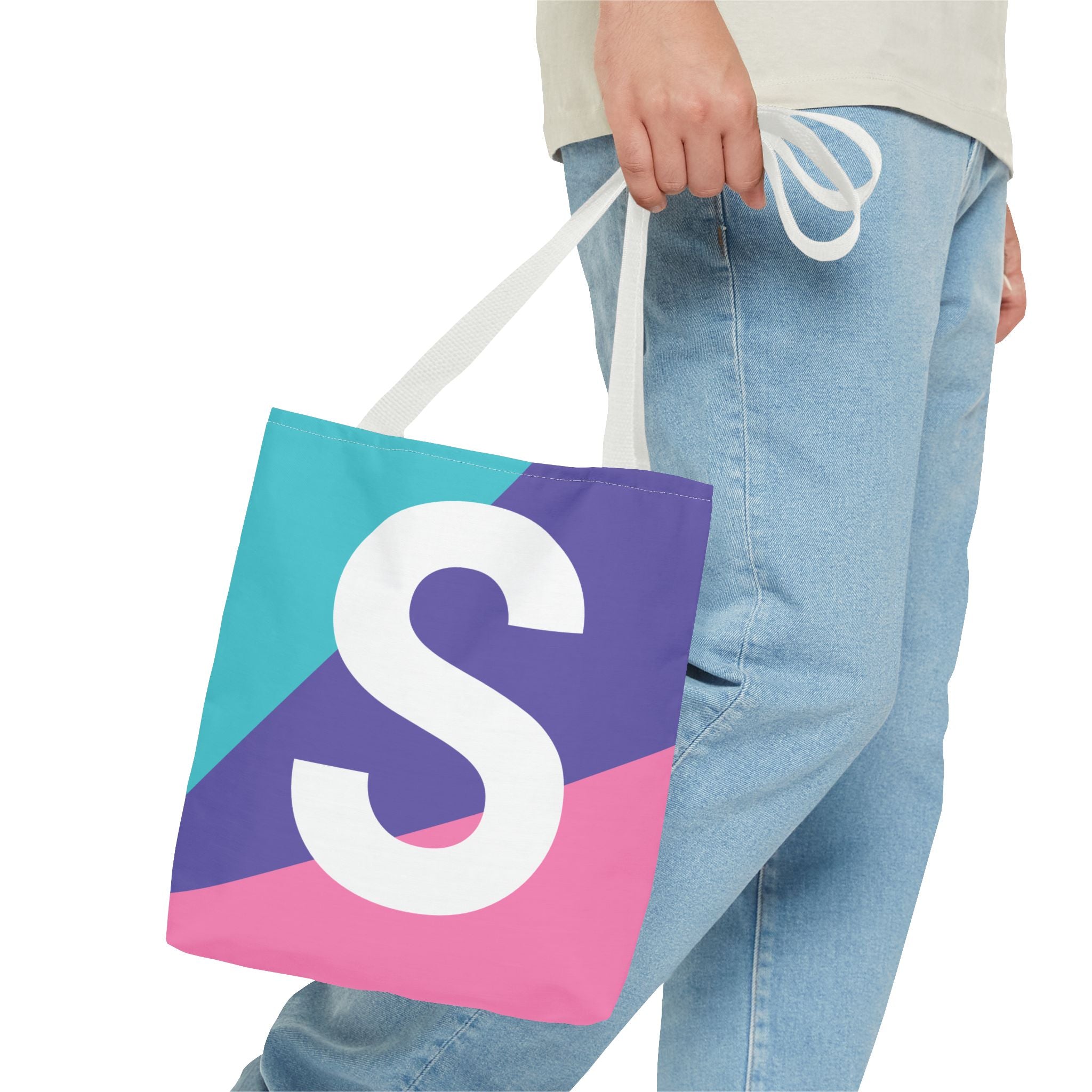 Monogram 'S' Colorblock Tote Bag — Personalized Initial S Shoulder Tote
