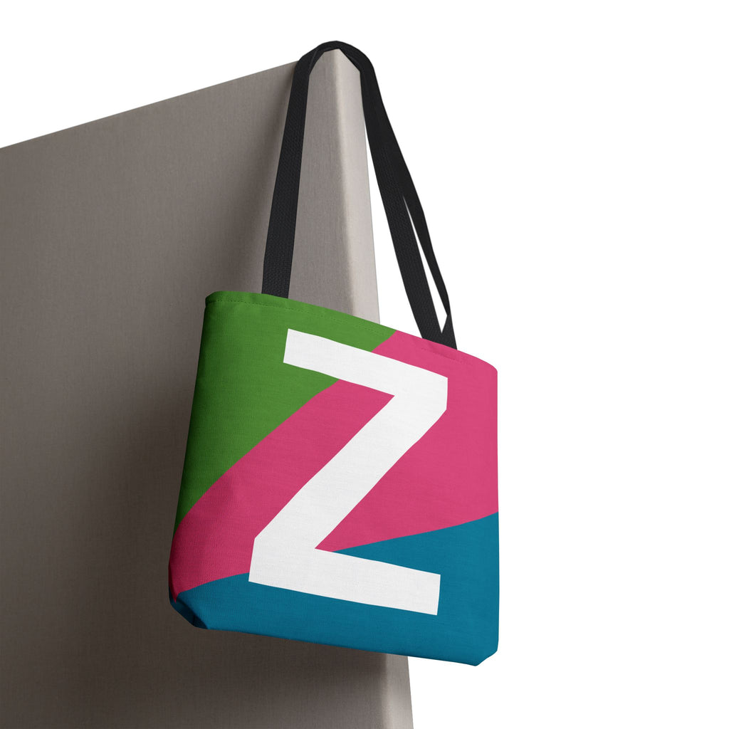 Monogram 'Z' Colorblock Tote Bag — Personalized Initial Z Shoulder Tote