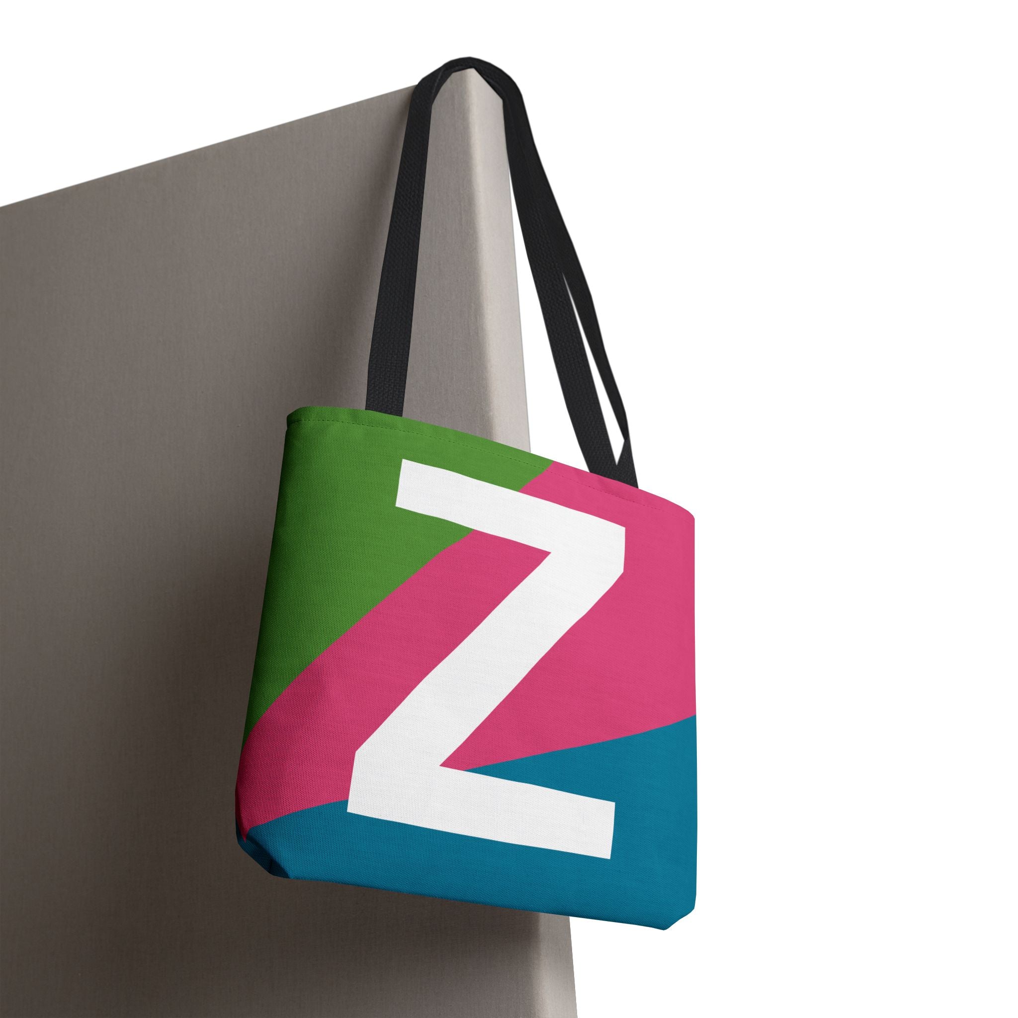 Monogram 'Z' Colorblock Tote Bag — Personalized Initial Z Shoulder Tote