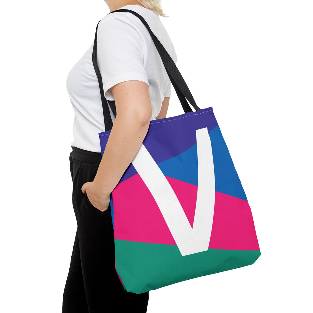 Monogram 'V' Colorblock Tote Bag — Personalized Initial V Shoulder Tote