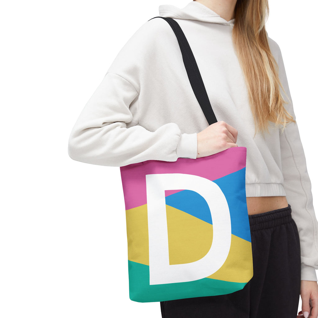 Monogram 'D' Colorblock Tote Bag — Personalized Initial D Shoulder Tote