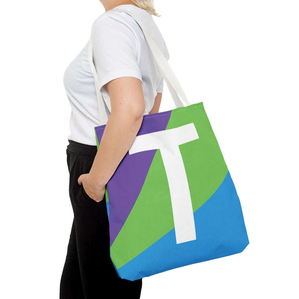 Monogram 'T' Colorblock Tote Bag — Personalized Initial T Shoulder Tote