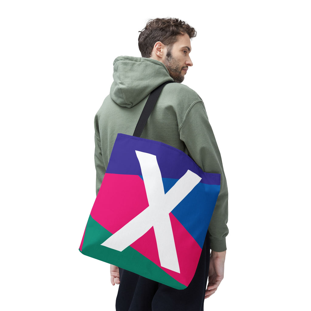 Monogram 'X' Colorblock Tote Bag — Personalized Initial X Shoulder Tote