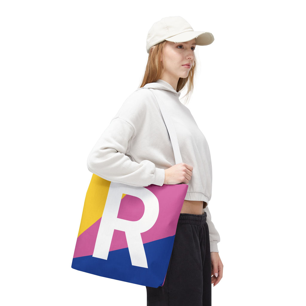 Monogram 'R' Colorblock Tote Bag — Personalized Initial R Shoulder Tote