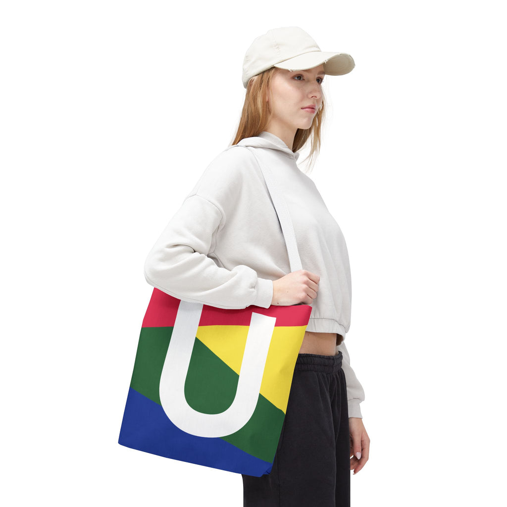 Monogram 'U' Colorblock Tote Bag — Personalized Initial U Shoulder Tote
