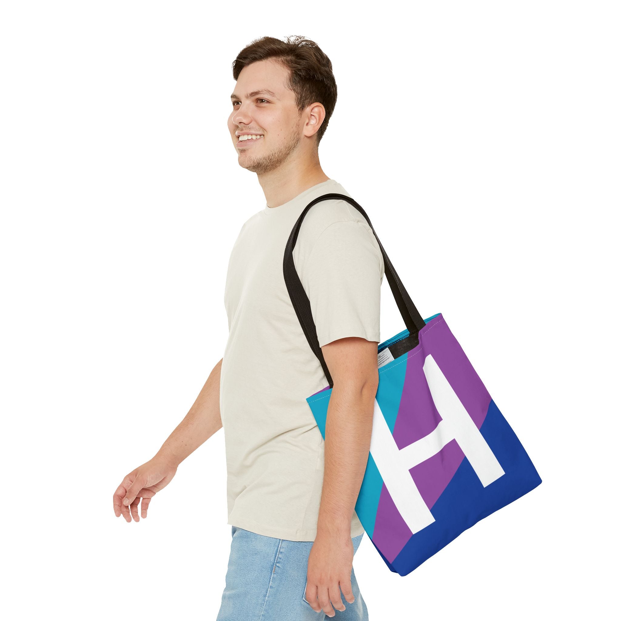 Monogram 'H' Colorblock Tote Bag — Personalized Initial H Shoulder Tote