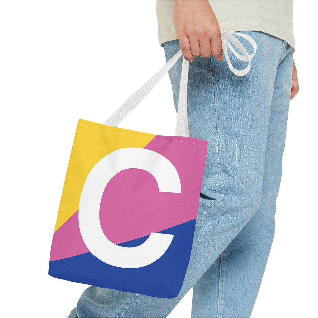 Monogram 'C' Colorblock Tote Bag — Personalized Initial C Shoulder Tote