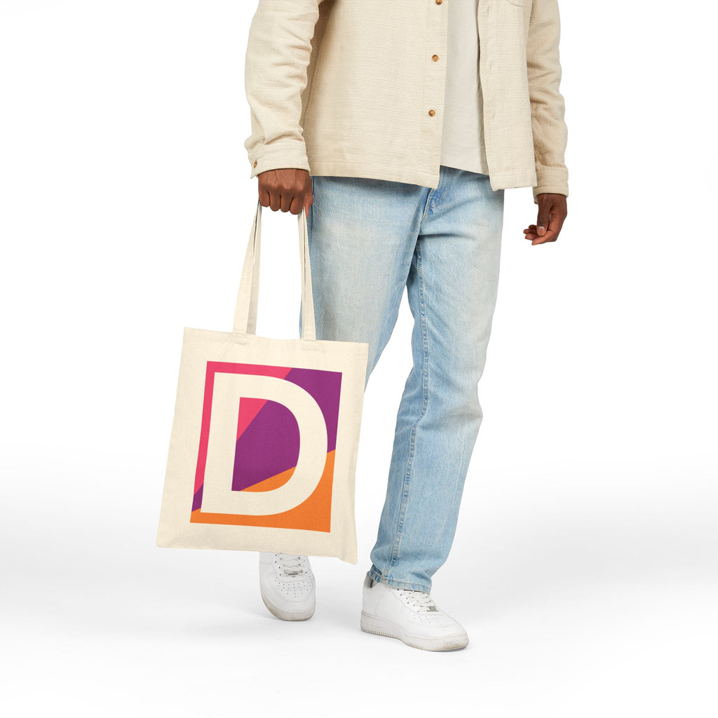 Initial D Colorblock Canvas Tote Bag — Monogram Letter D Reusable Grocery Tote