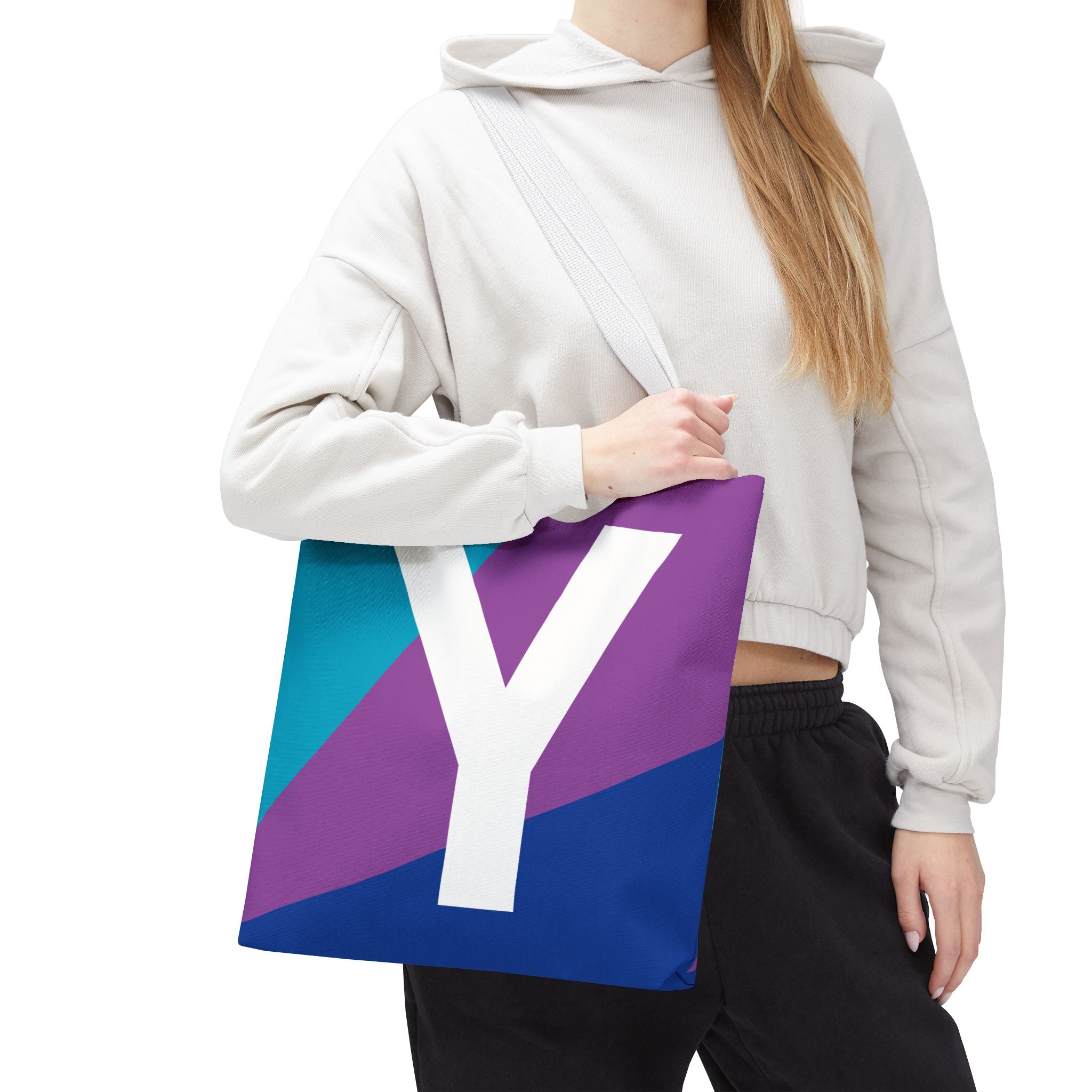 Monogram 'Y' Colorblock Tote Bag — Personalized Initial Y Shoulder Tote
