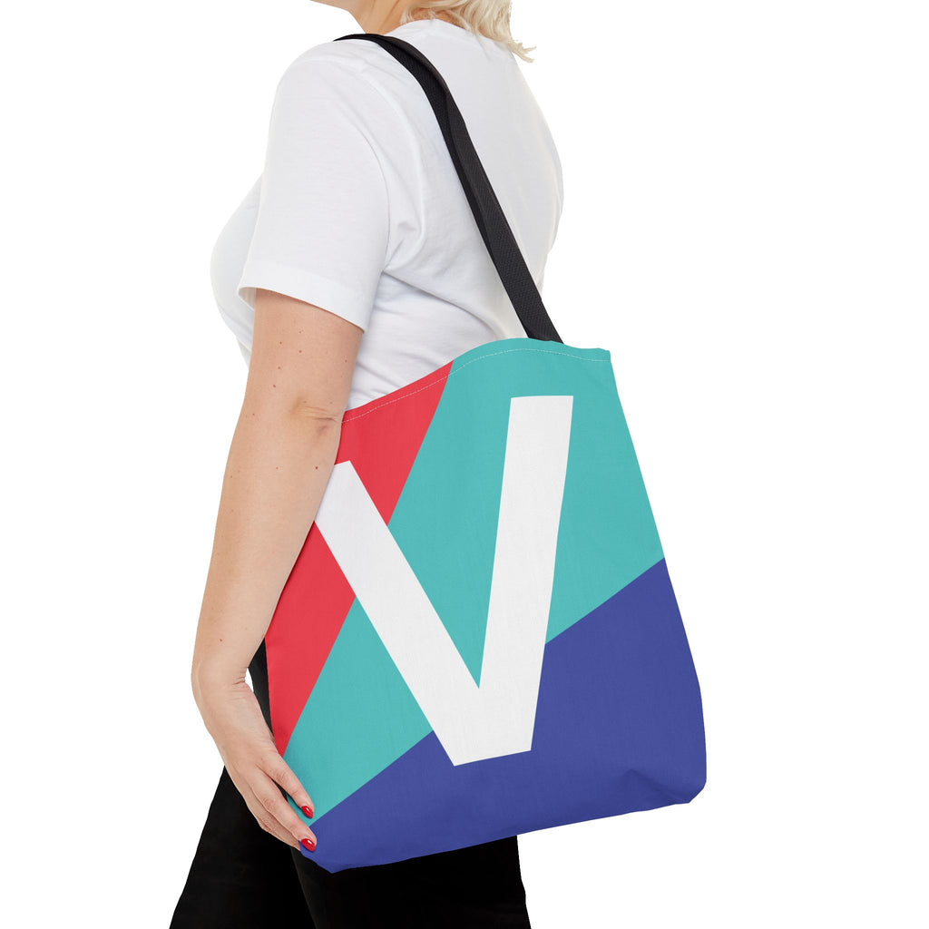 Monogram 'V' Colorblock Tote Bag — Personalized Initial V Shoulder Tote