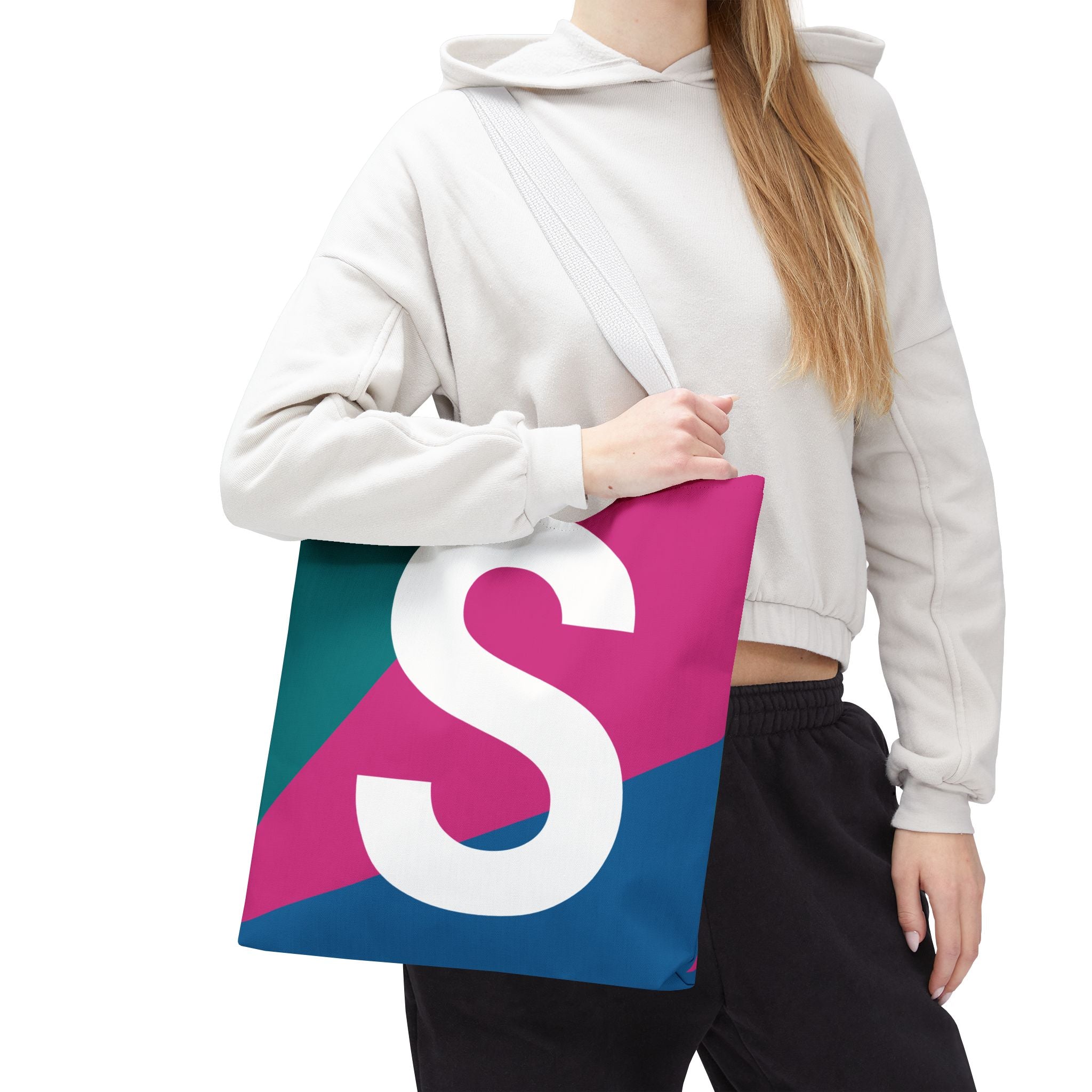 Monogram 'S' Colorblock Tote Bag — Personalized Initial S Shoulder Tote