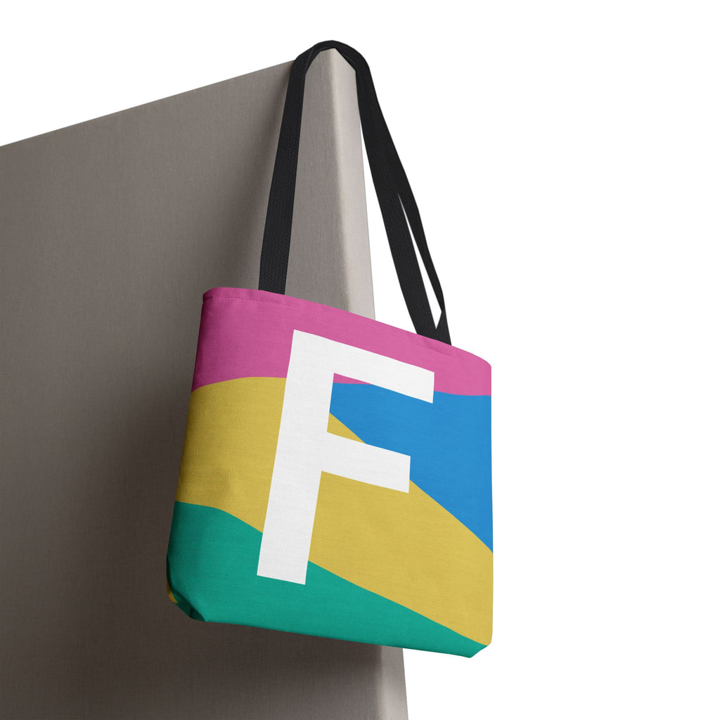 Monogram 'F' Colorblock Tote Bag — Personalized Initial F Shoulder Tote