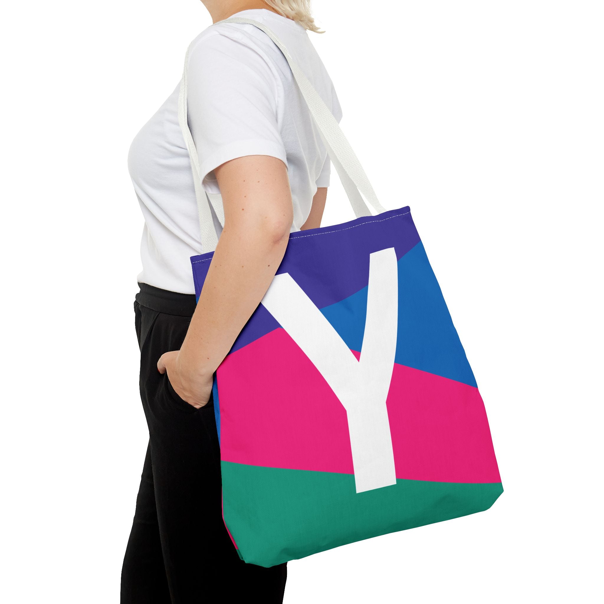 Monogram 'Y' Colorblock Tote Bag — Personalized Initial Y Shoulder Tote