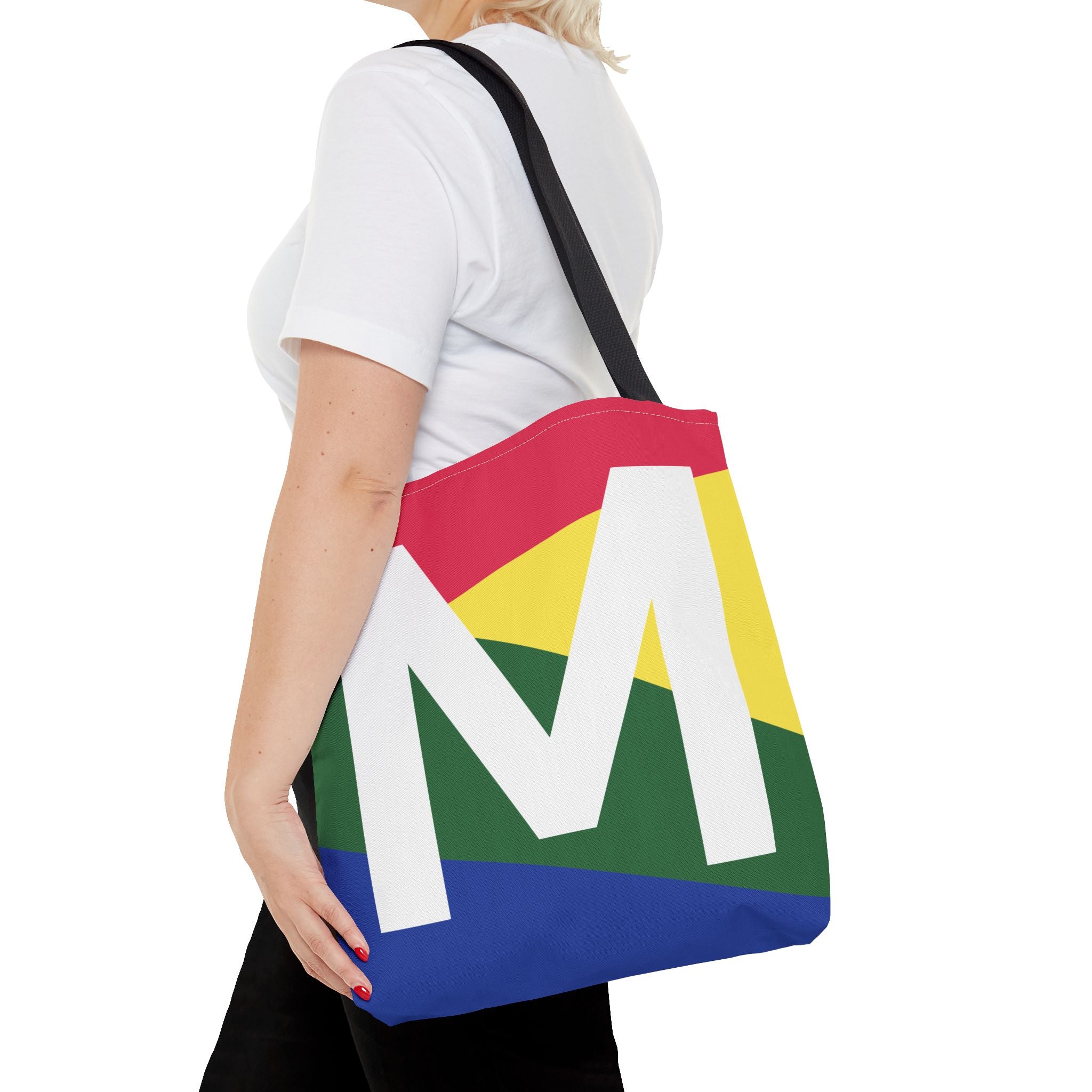 Monogram 'M' Colorblock Tote Bag — Personalized Initial M Shoulder Tote