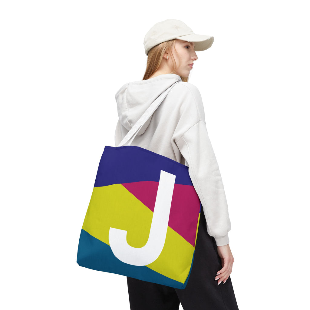 Monogram 'J' Colorblock Tote Bag — Personalized Initial J Shoulder Tote