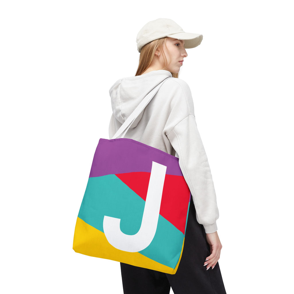 Monogram 'J' Colorblock Tote Bag — Personalized Initial J Shoulder Tote