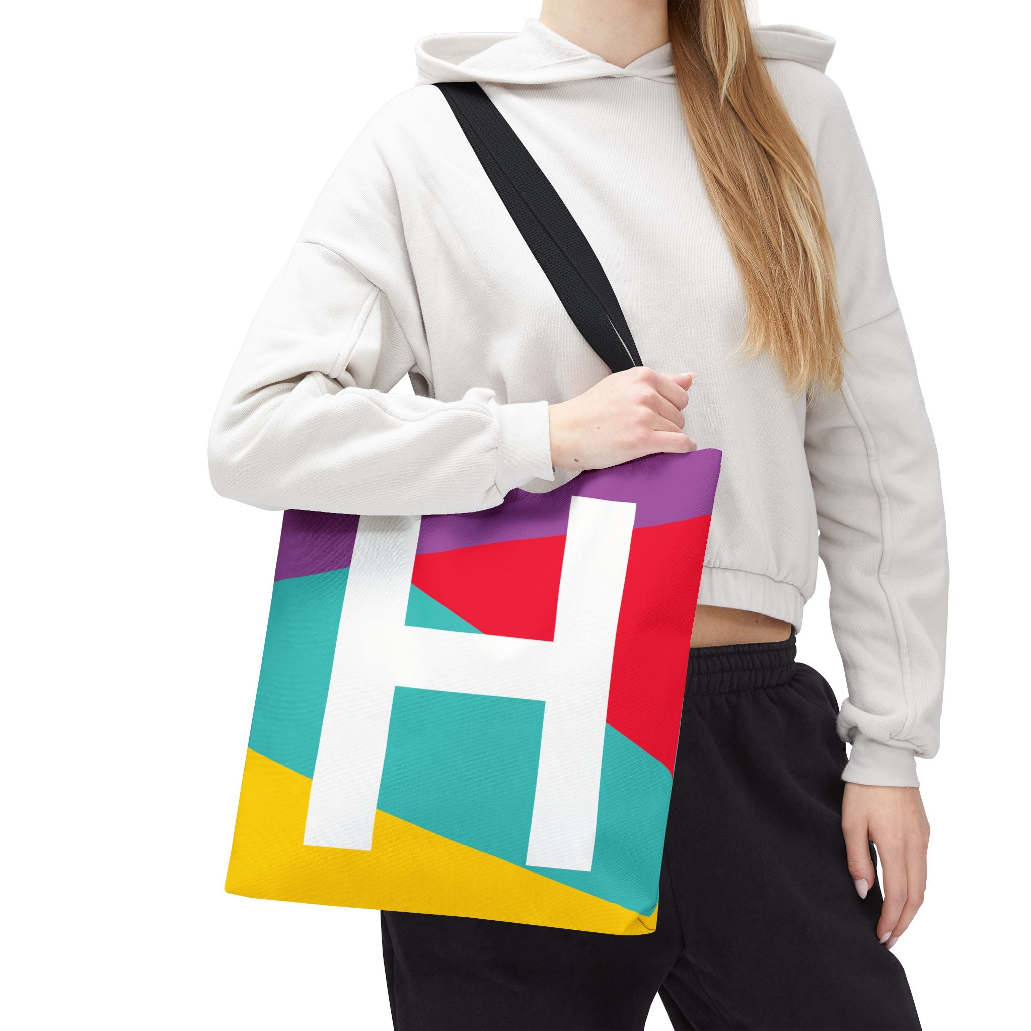 Monogram 'H' Colorblock Tote Bag — Personalized Initial H Shoulder Tote