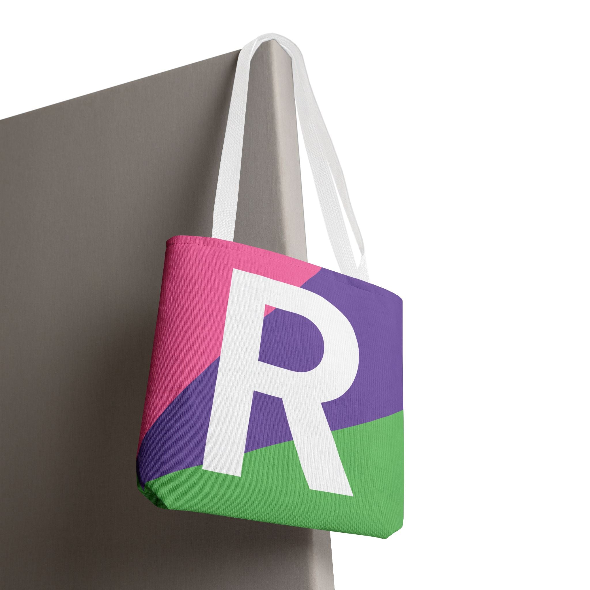 Monogram 'R' Colorblock Tote Bag — Personalized Initial R Shoulder Tote