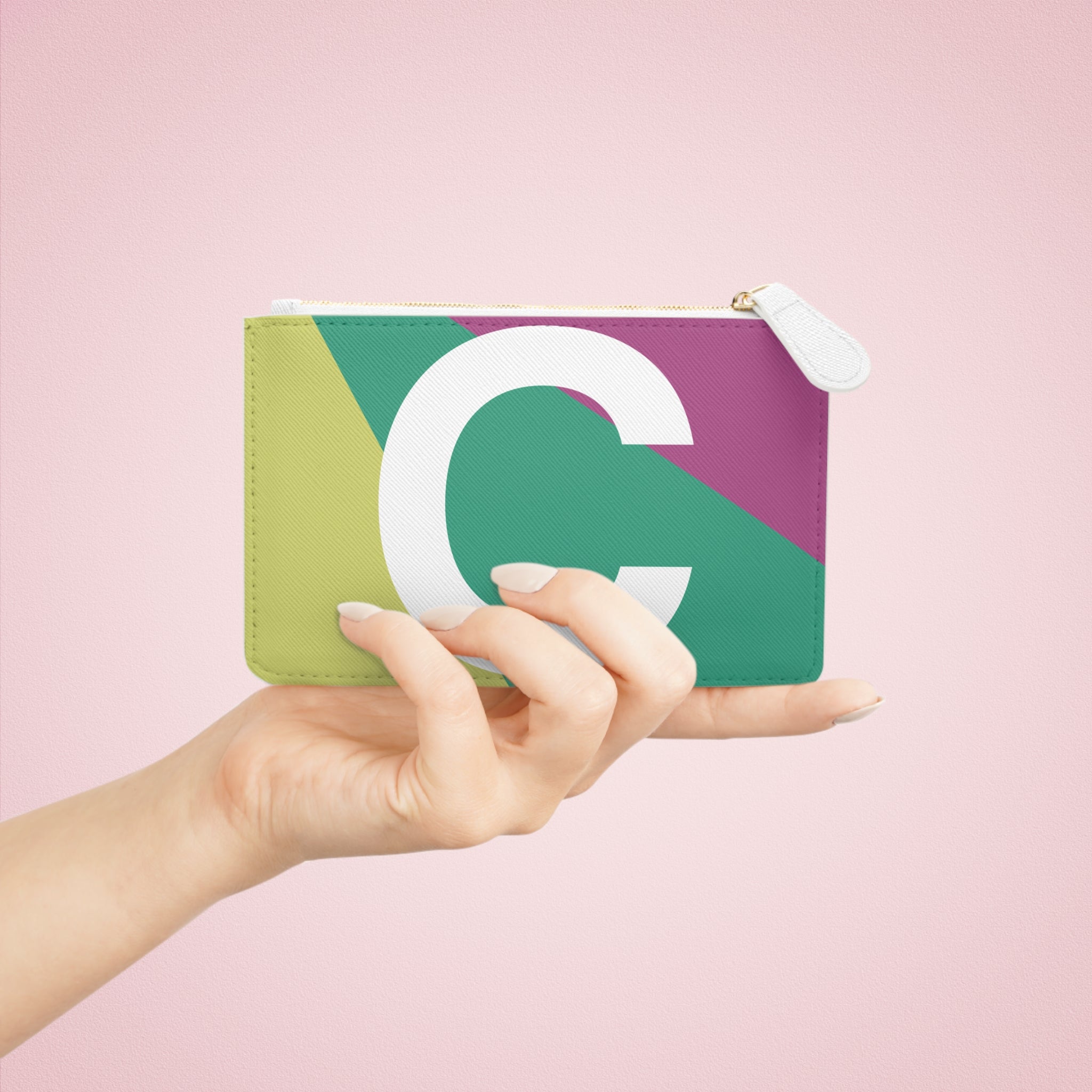 Initial C Mini Clutch — Colorblock Monogram Wristlet Wallet