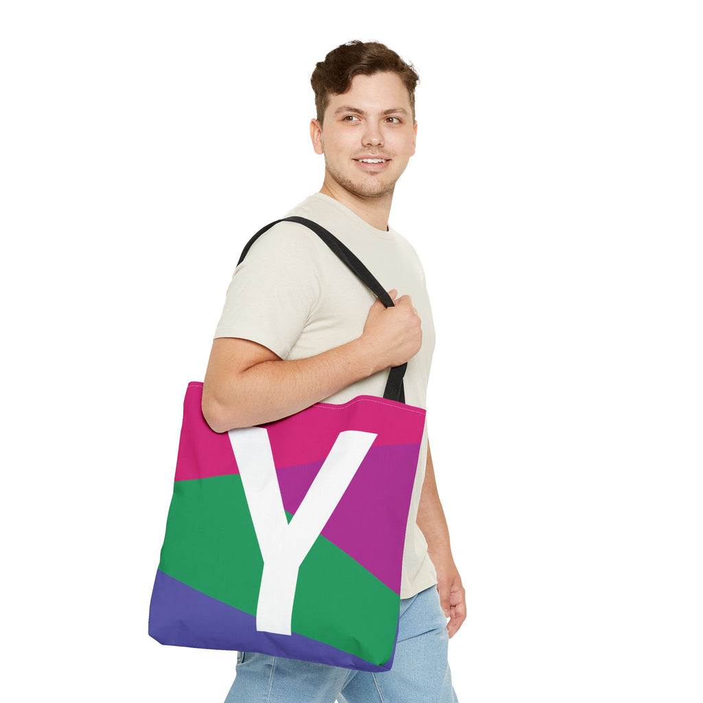 Monogram 'Y' Colorblock Tote Bag — Personalized Initial Y Shoulder Tote