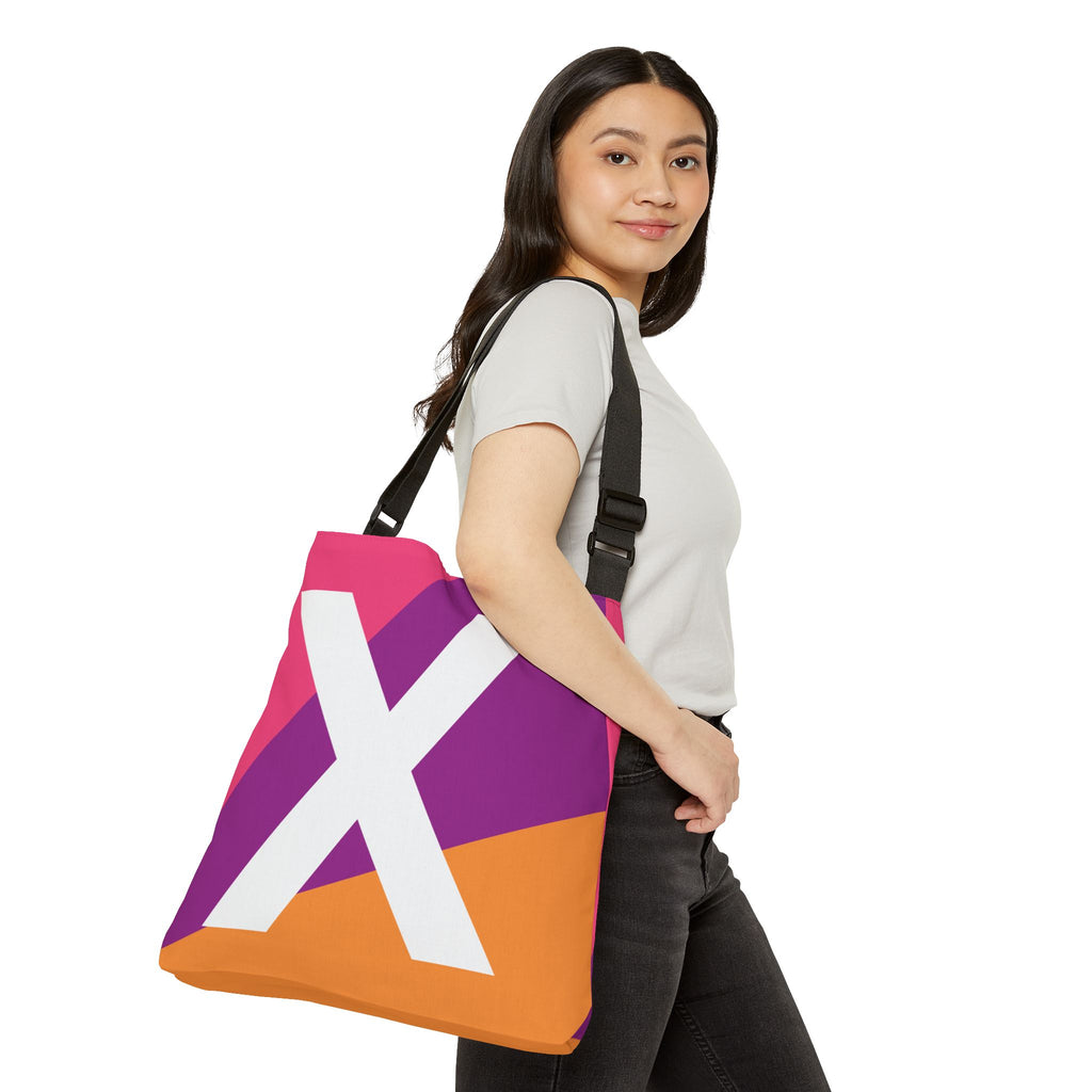 Initial Letter 'X' Colorblock Adjustable Tote Bag — Monogram Alphabet Shoulder Bag