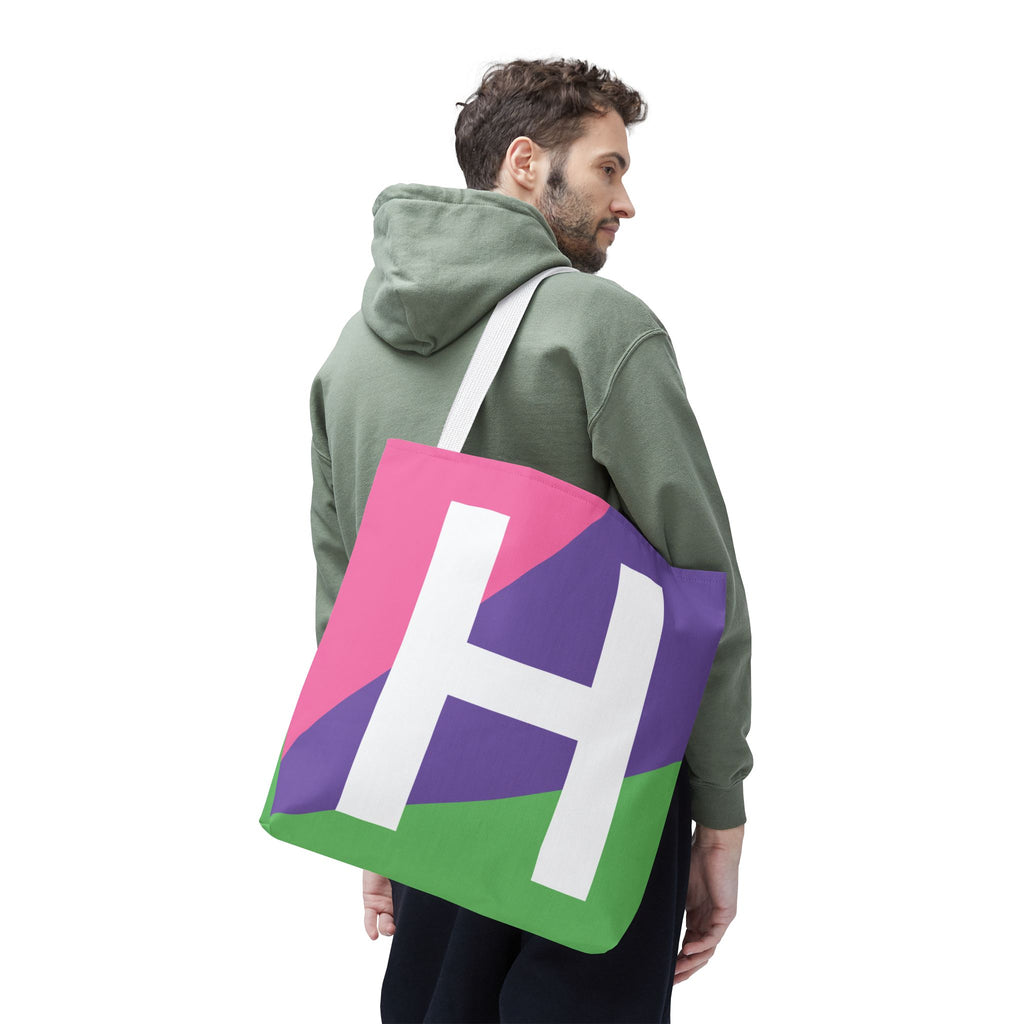 Monogram 'H' Colorblock Tote Bag — Personalized Initial H Shoulder Tote