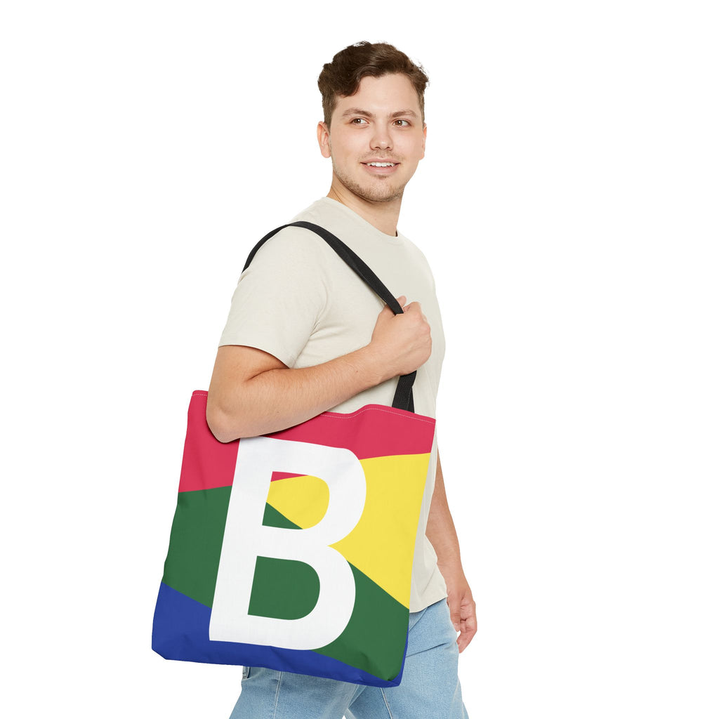 Monogram 'B' Colorblock Tote Bag — Personalized Initial B Shoulder Tote