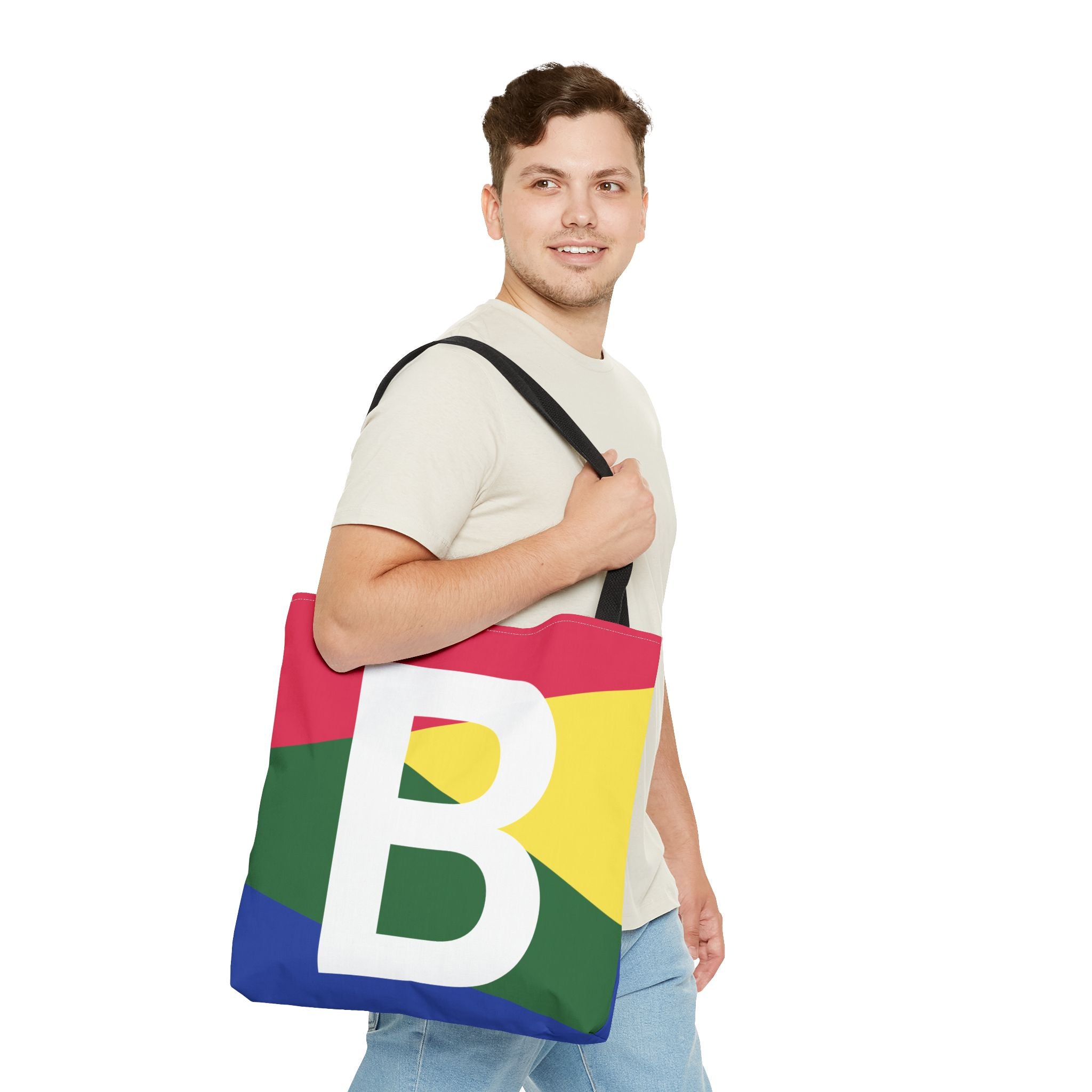 Monogram 'B' Colorblock Tote Bag — Personalized Initial B Shoulder Tote