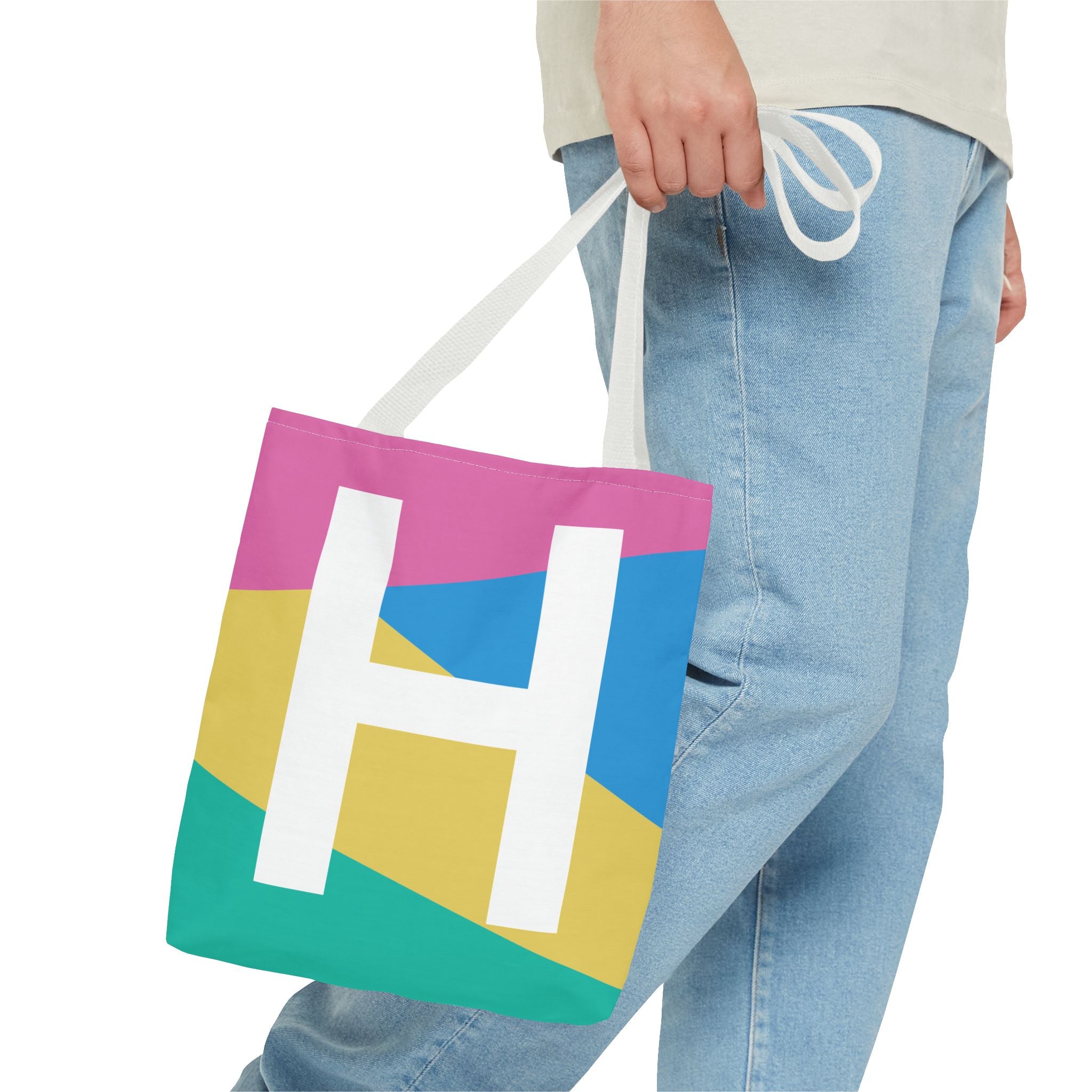 Monogram 'H' Colorblock Tote Bag — Personalized Initial H Shoulder Tote