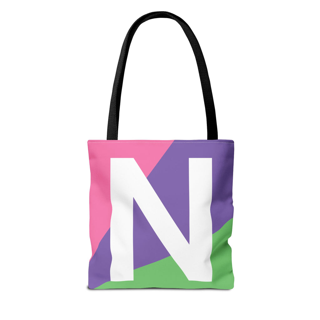 Monogram 'N' Colorblock Tote Bag — Personalized Initial N Shoulder Tote