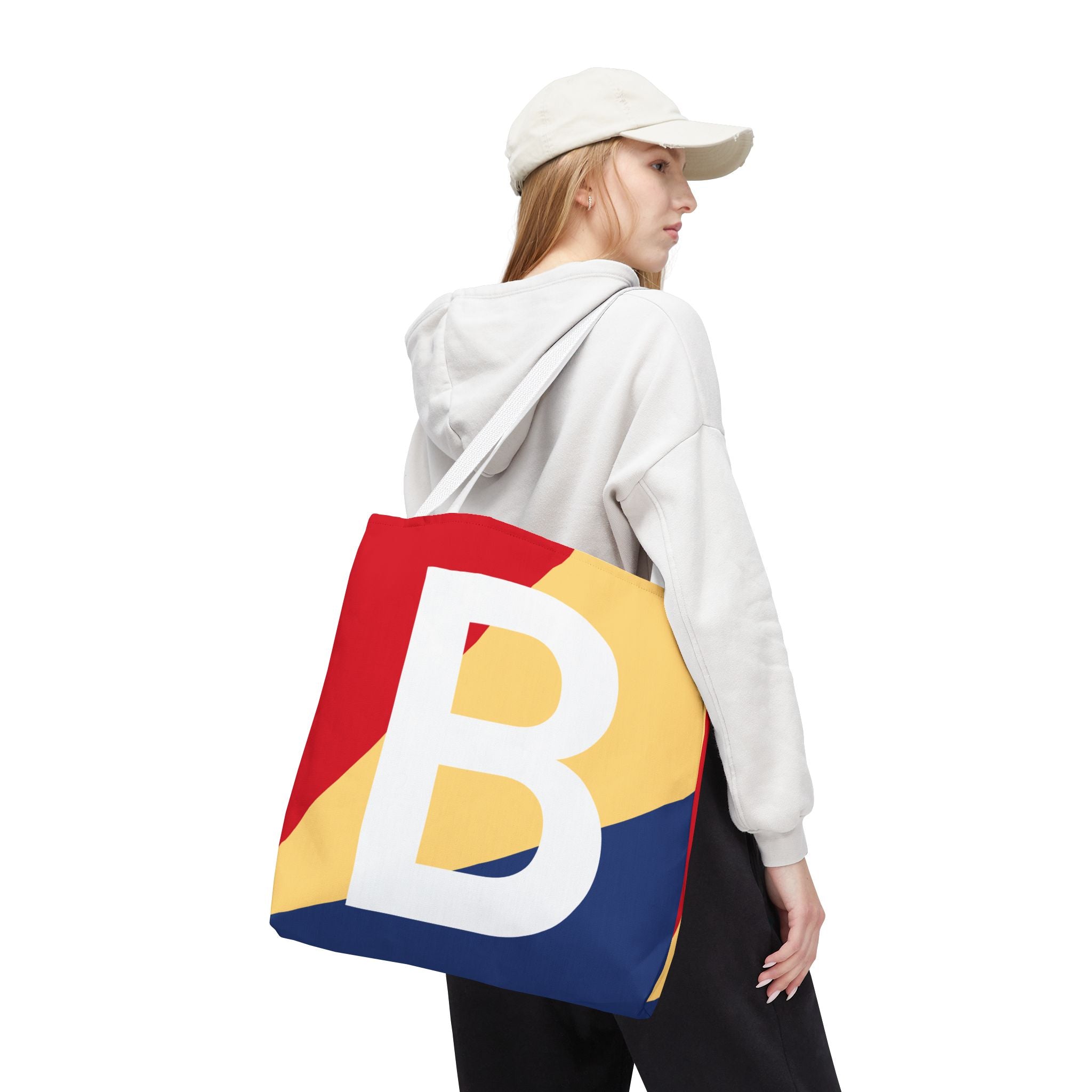 Monogram 'B' Colorblock Tote Bag — Personalized Initial B Shoulder Tote