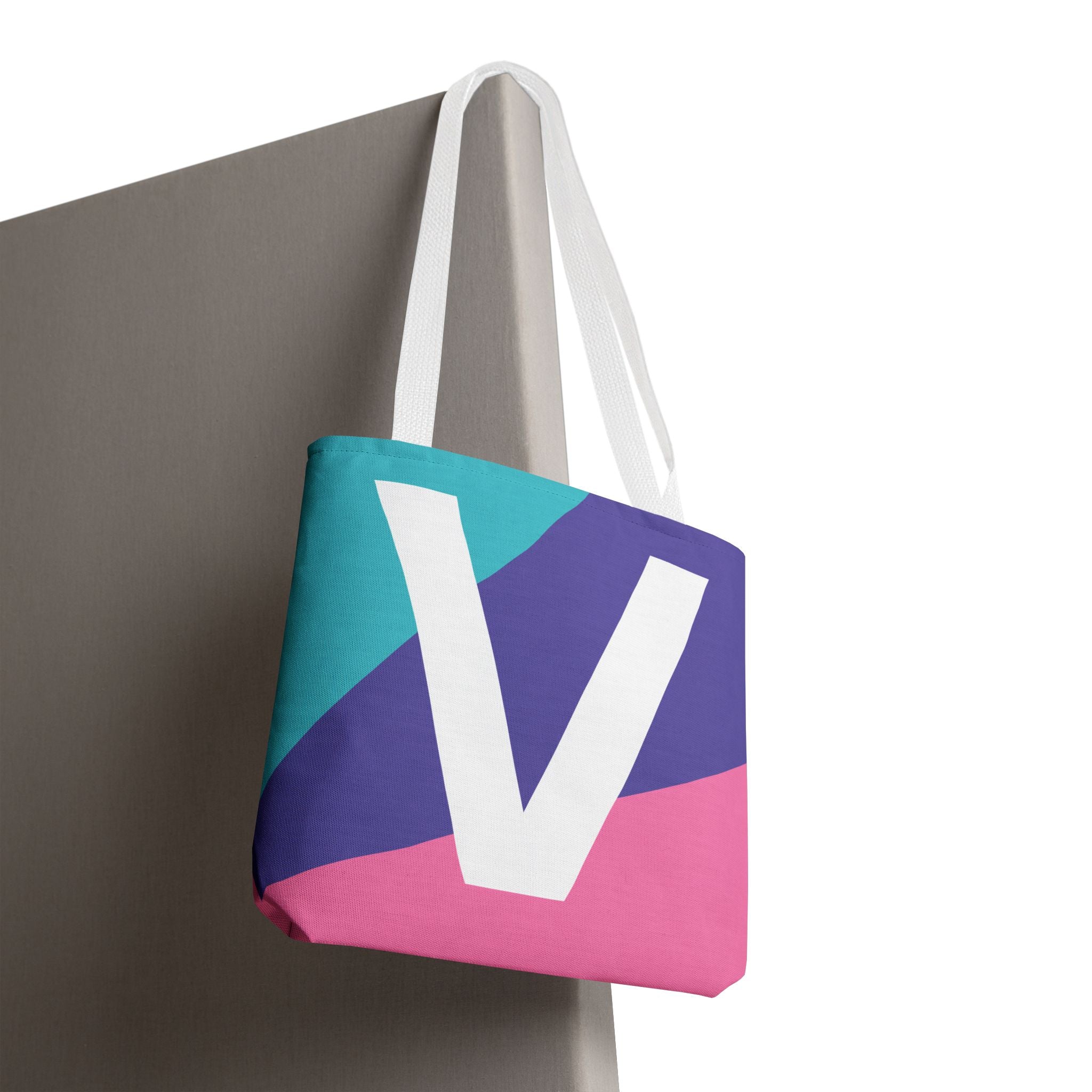 Monogram 'V' Colorblock Tote Bag — Personalized Initial V Shoulder Tote