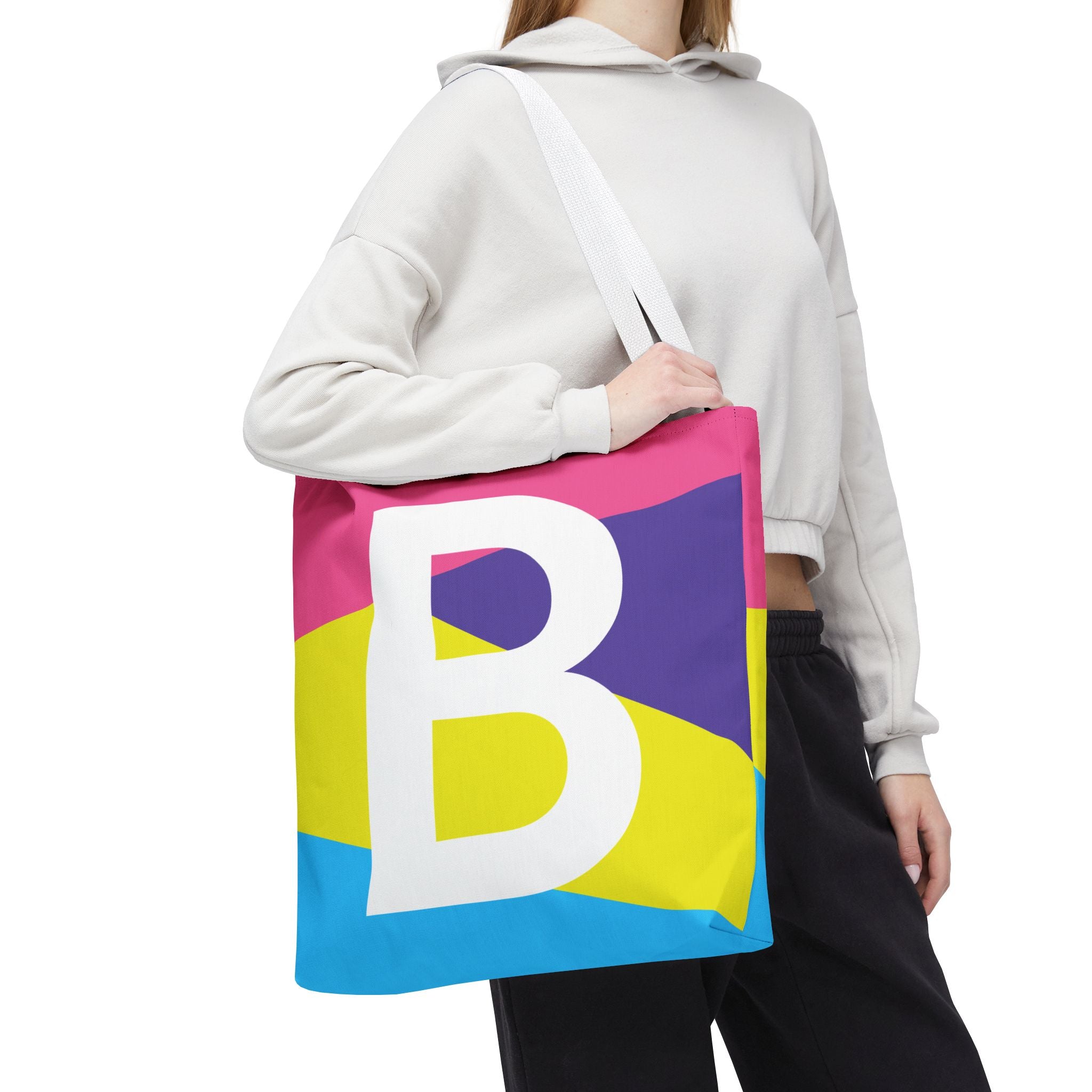 Monogram 'B' Colorblock Tote Bag — Personalized Initial B Shoulder Tote