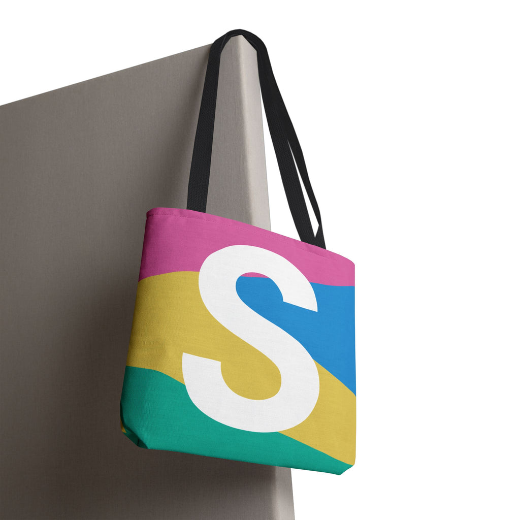 Monogram 'S' Colorblock Tote Bag — Personalized Initial S Shoulder Tote