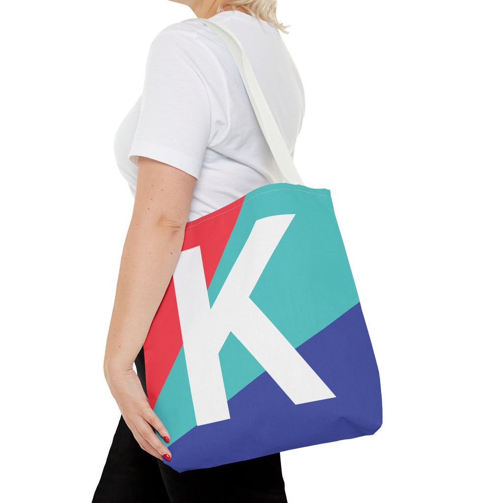 Monogram 'K' Colorblock Tote Bag — Personalized Initial K Shoulder Tote