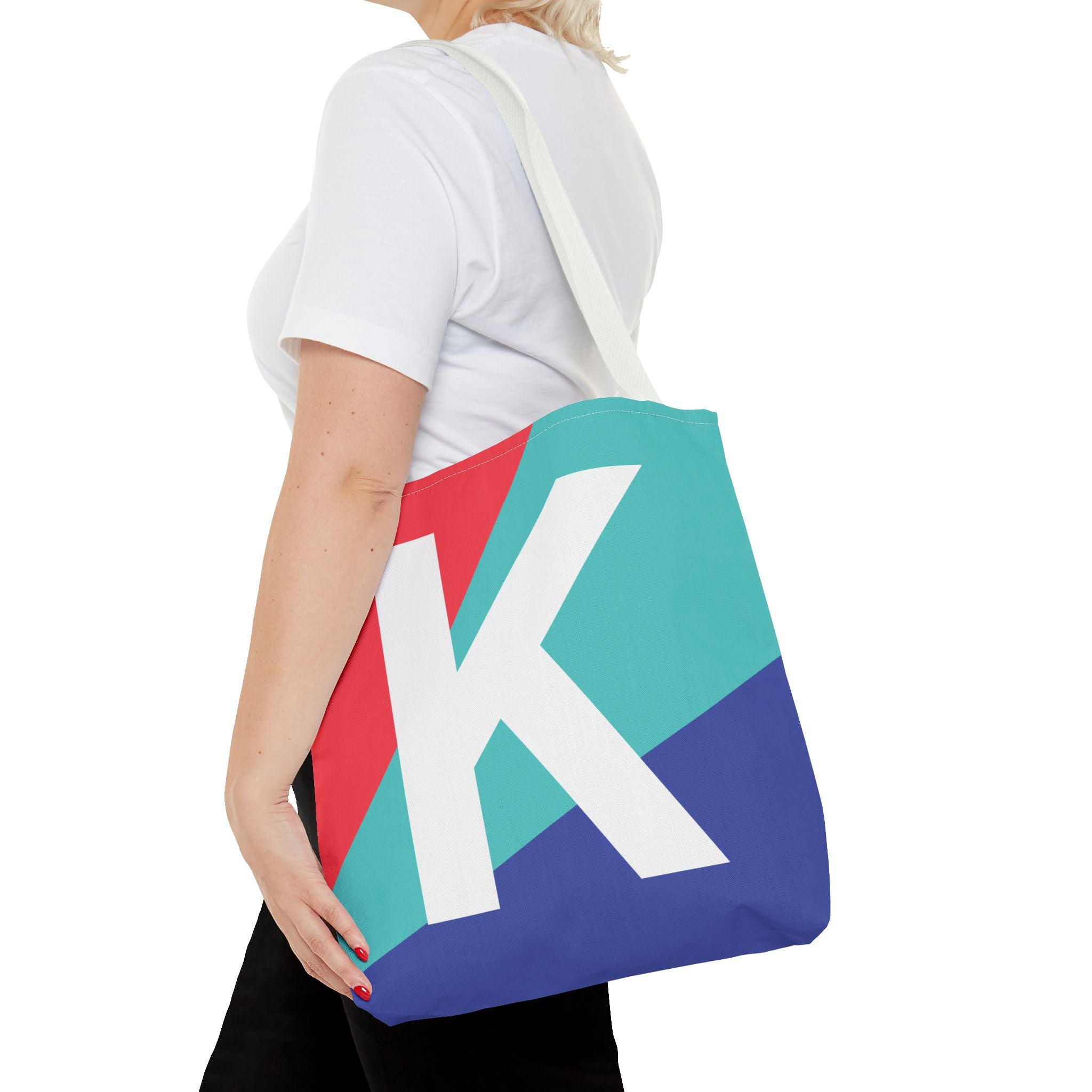 Monogram 'K' Colorblock Tote Bag — Personalized Initial K Shoulder Tote