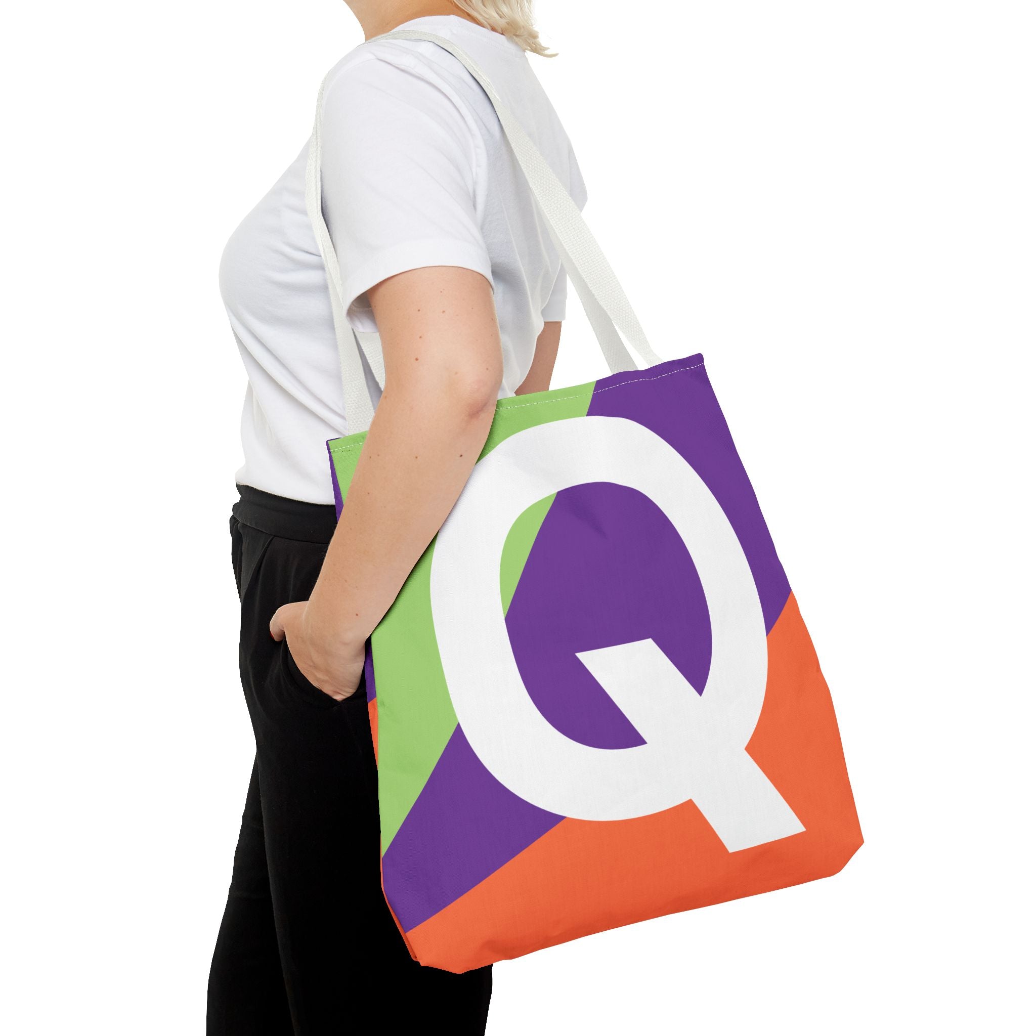 Monogram 'Q' Colorblock Tote Bag — Personalized Initial Q Shoulder Tote