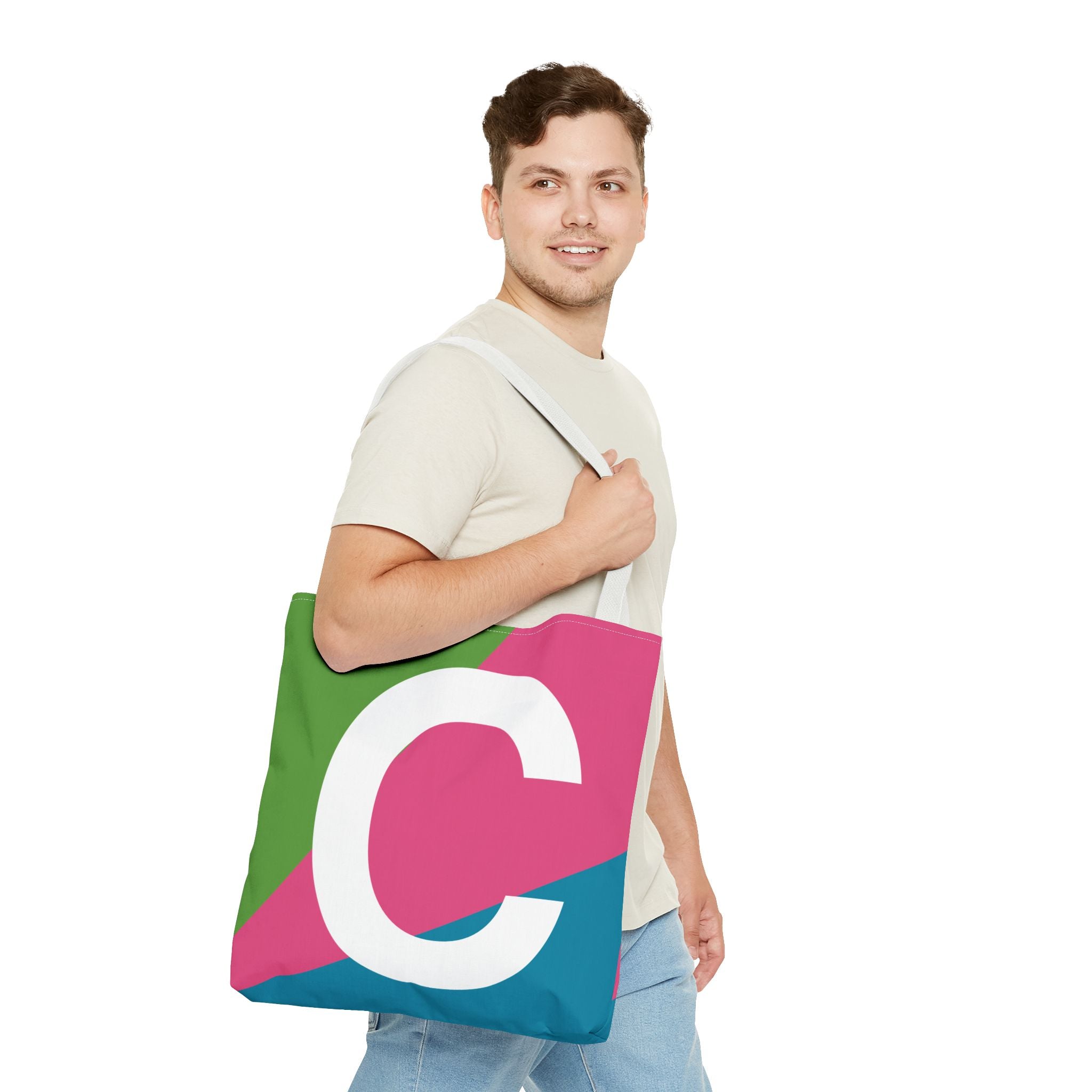 Monogram 'C' Colorblock Tote Bag — Personalized Initial C Shoulder Tote