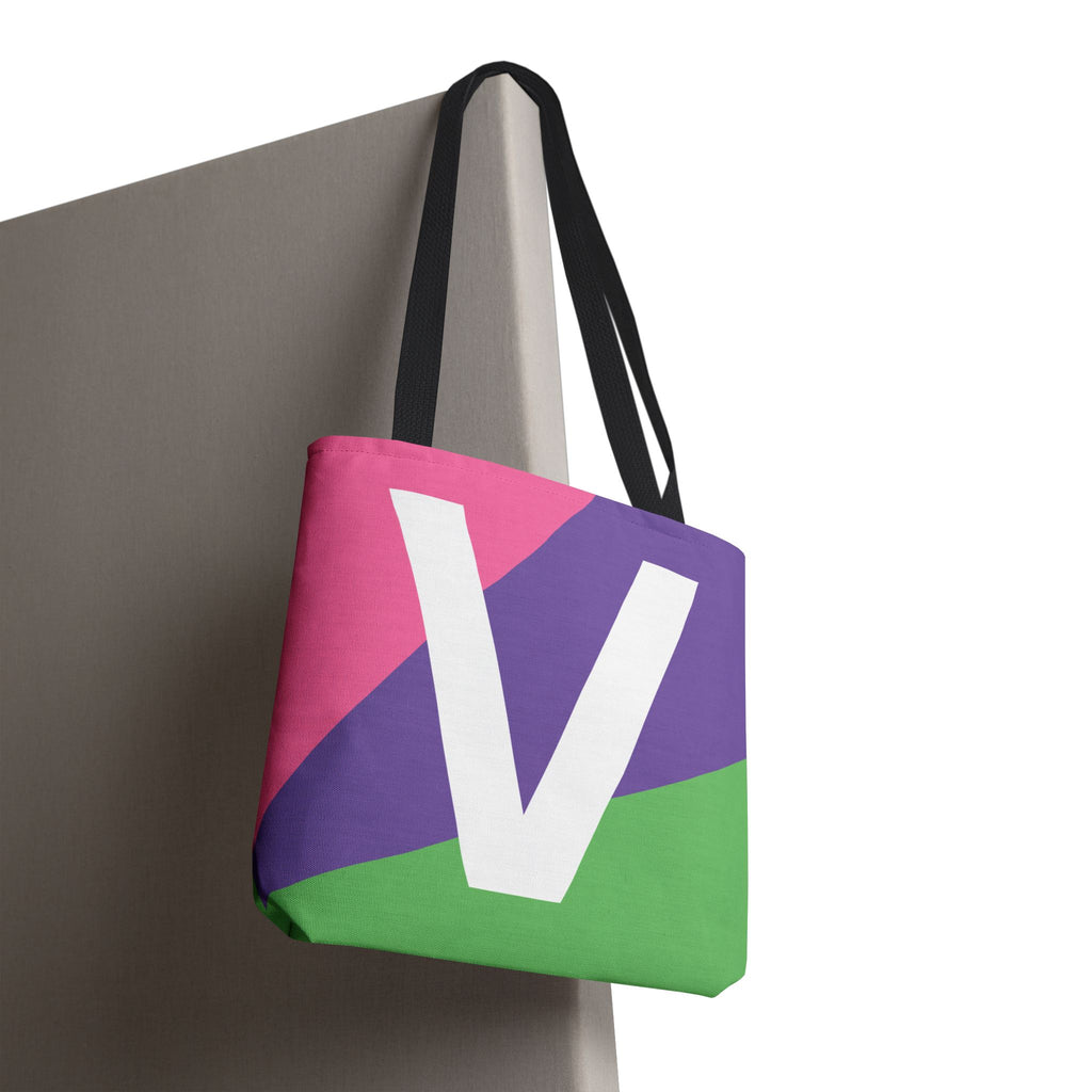 Monogram 'V' Colorblock Tote Bag — Personalized Initial V Shoulder Tote