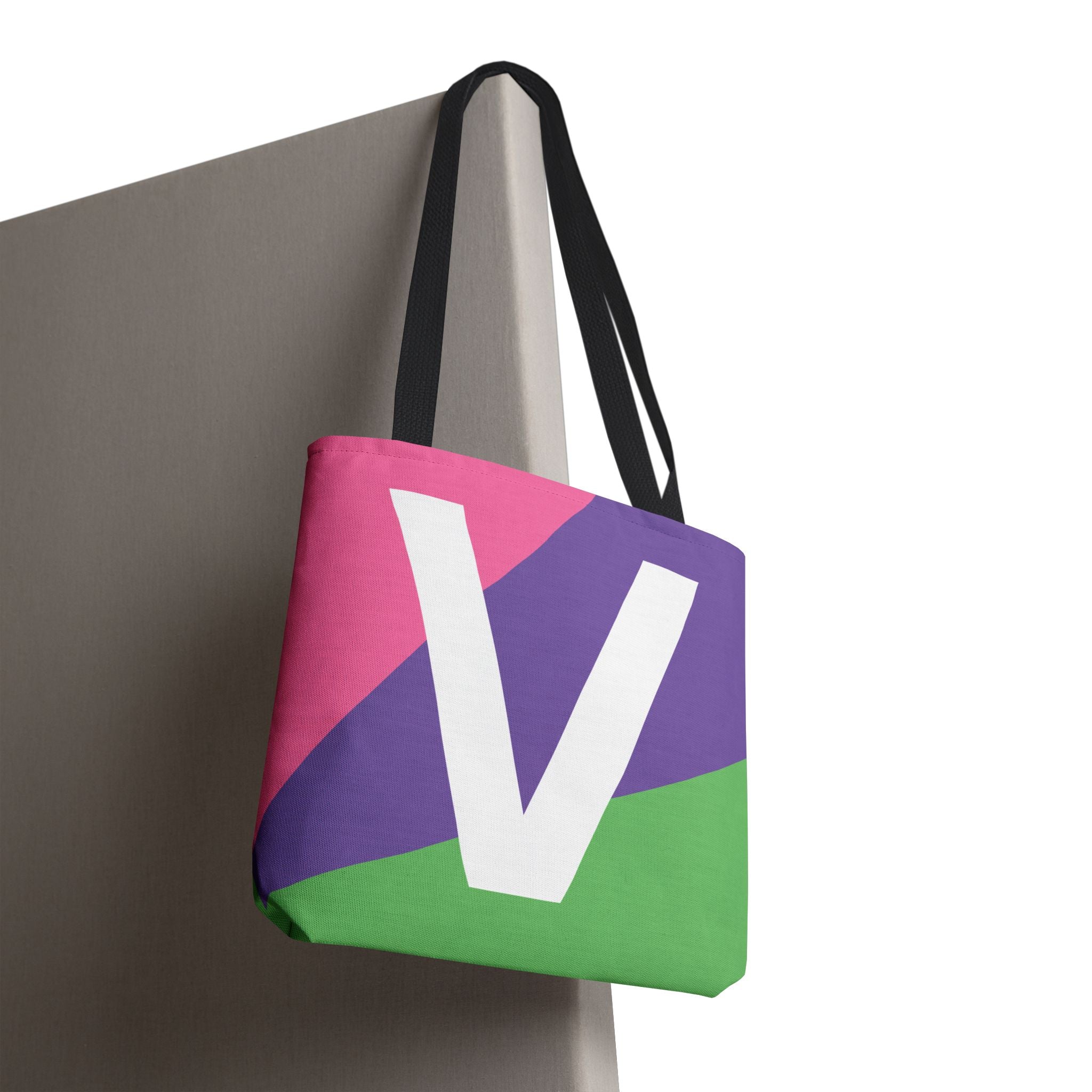 Monogram 'V' Colorblock Tote Bag — Personalized Initial V Shoulder Tote