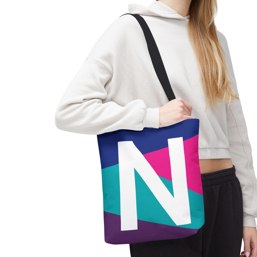 Monogram 'N' Colorblock Tote Bag — Personalized Initial N Shoulder Tote