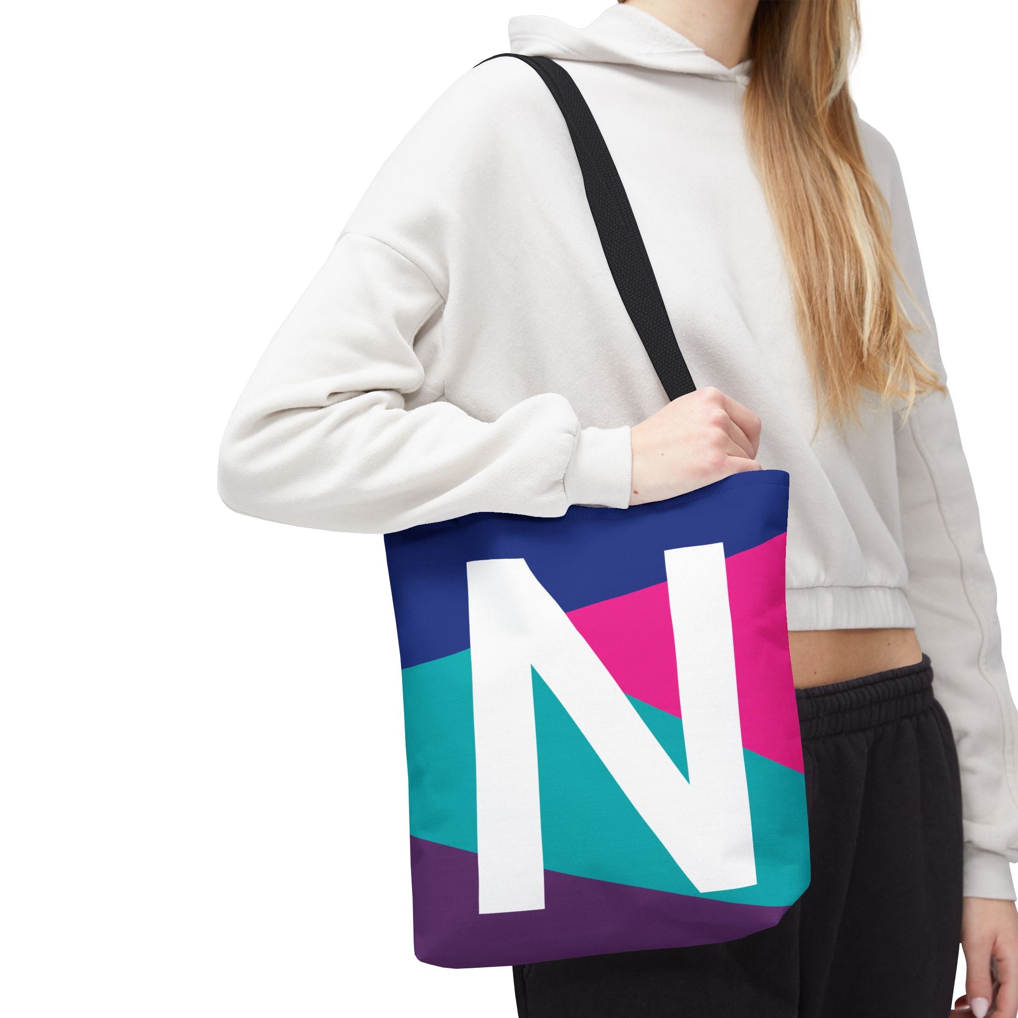 Monogram 'N' Colorblock Tote Bag — Personalized Initial N Shoulder Tote