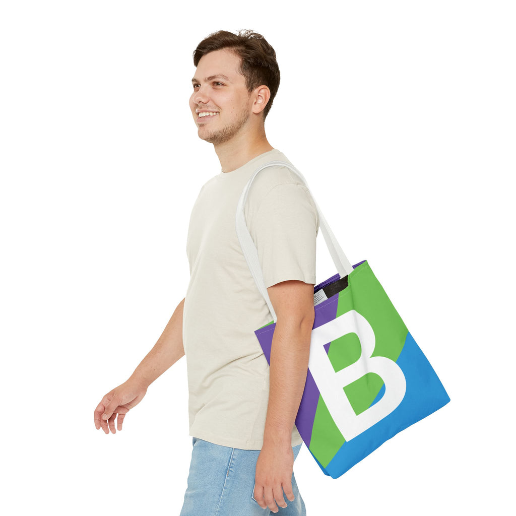 Monogram 'B' Colorblock Tote Bag — Personalized Initial B Shoulder Tote