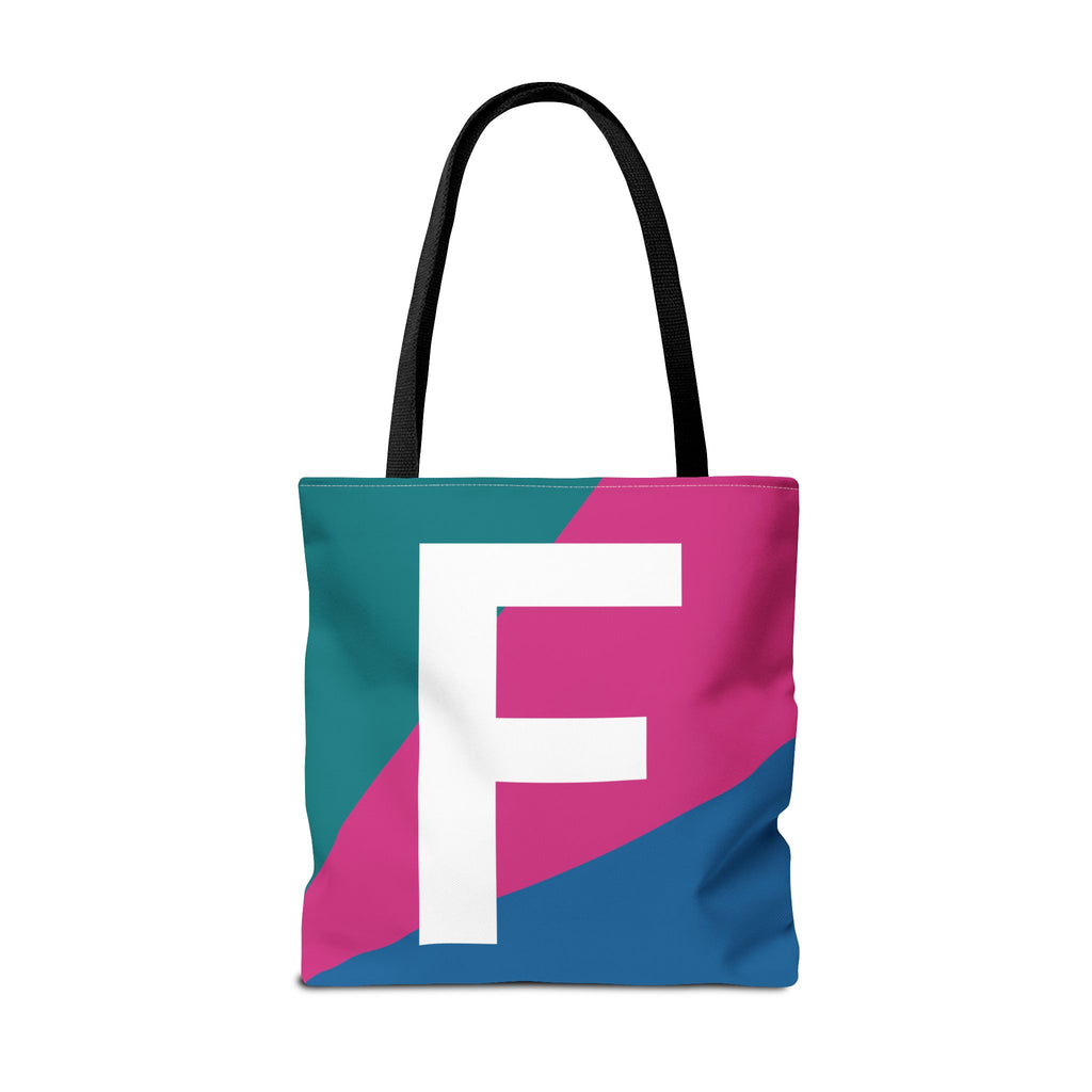 Monogram 'F' Colorblock Tote Bag — Personalized Initial F Shoulder Tote