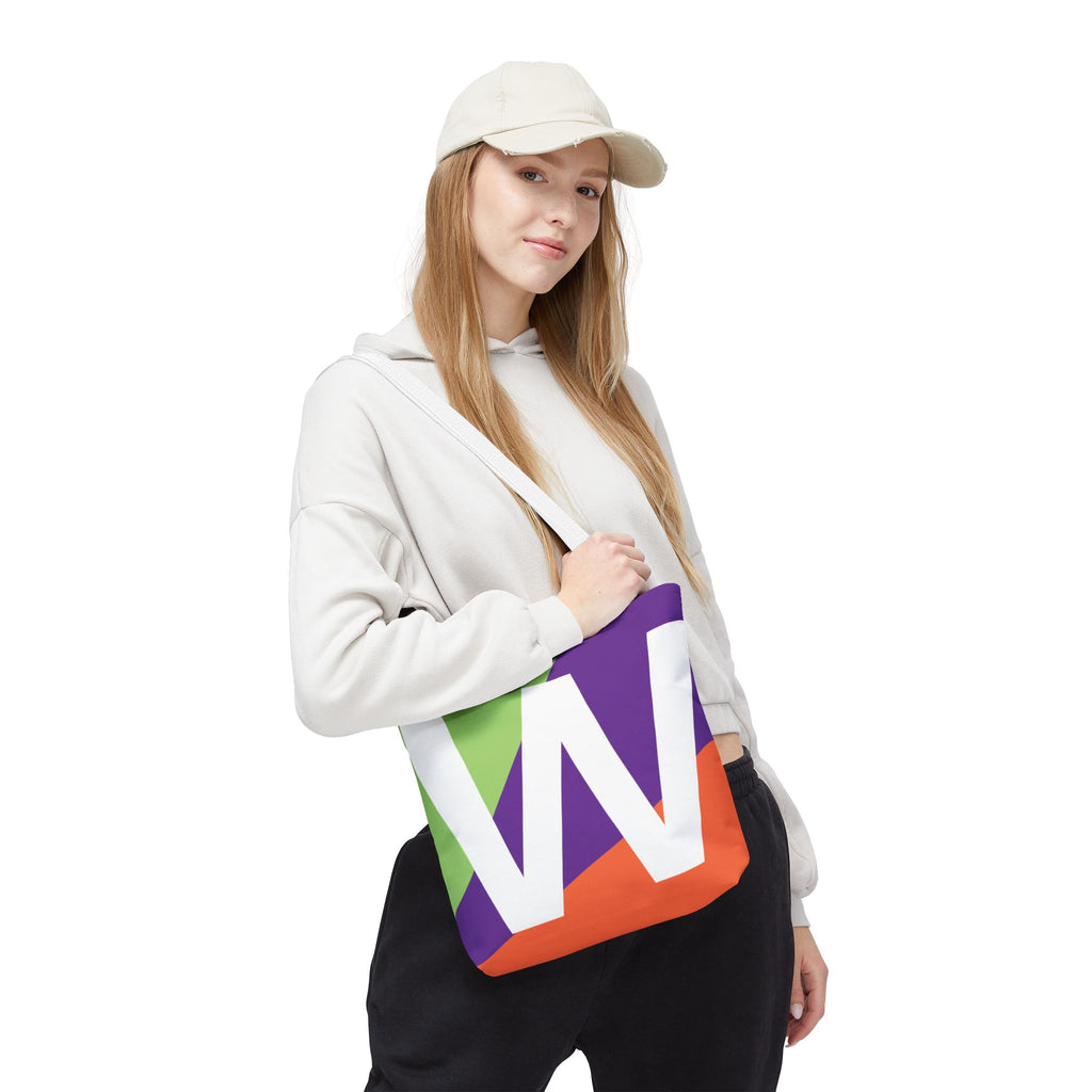Monogram 'W' Colorblock Tote Bag — Personalized Initial W Shoulder Tote